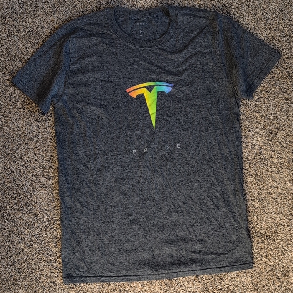 Tesla Rainbow Logo Pride Gray T-Shirt